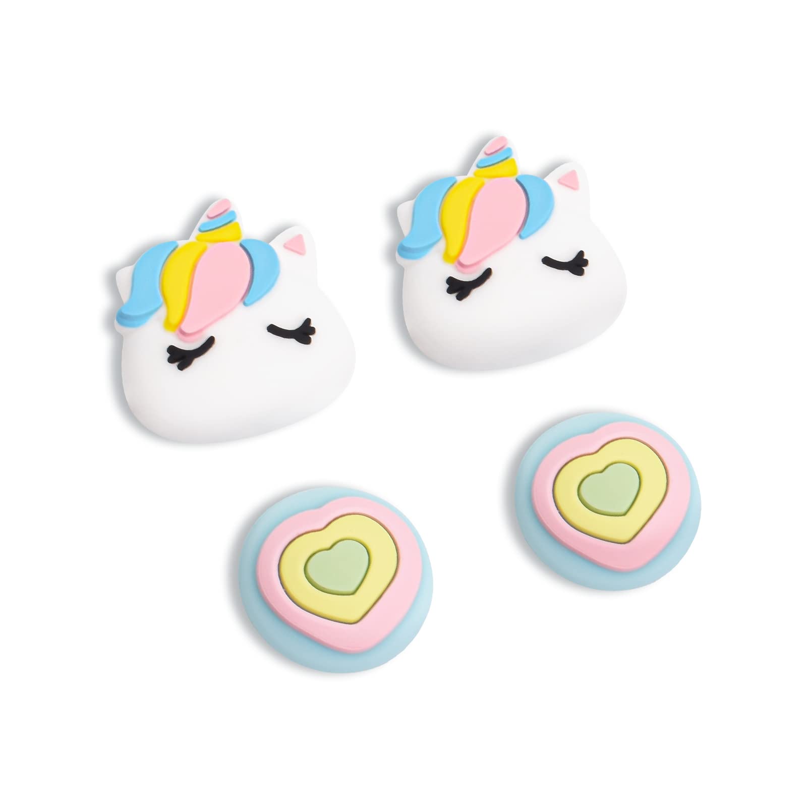 DLseego Cute Pony & Love Heart Thumb Grips Caps for Switch Lite/Switch/Switch OLED Cute Soft Silicone Joystick Button Caps Analog Joy Con Stick Protective Cover - Rainbow (4PCS)