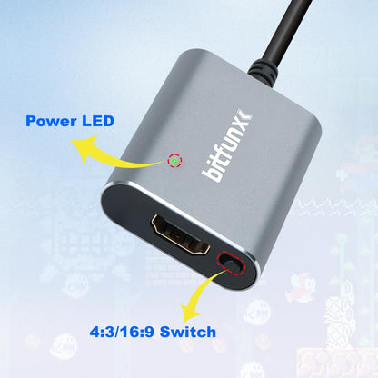 BITFUNX N64 HDMI Adapter - Plug & Play, Supports Auto SV & AV, 16:9/4:3, Grey
