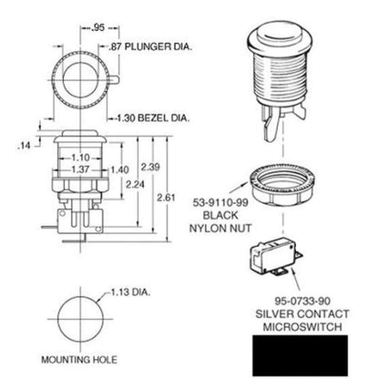 EG STARTS 30mm Arcade Push Button - Yellow Happ Type, Switchable, 3/16" Terminal, Model MS-BUT for Jamma Mame Kits