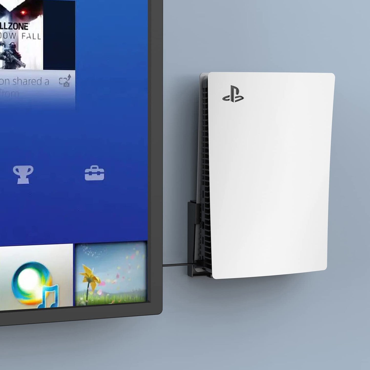 Monzlteck PS5 Wall Mount Holder - All Metal Vertical Design for PS5 Original/Slim/Pro - Black with Controller Holder