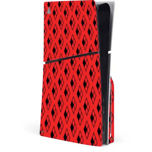Skinit Decal Gaming Skin Compatible with PS5 Slim Disk Console - Officially Licensed DC Comics Harley Quinn Logo Pattern Design