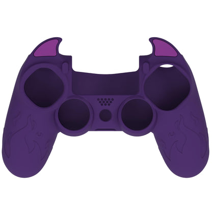 PlayVital PS4 Cute Demon Controller Skin - Purple Silicone Grip Cover with Thumb Grips & Stickers for PS4 Slim/Pro