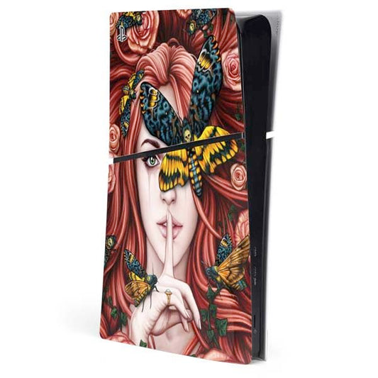 Skinit Decal Gaming Skin Compatible with PS5 Slim Digital Edition Console - Officially Licensed Gothic Woman and Death Moth Butterflies by Sarah Richter Design