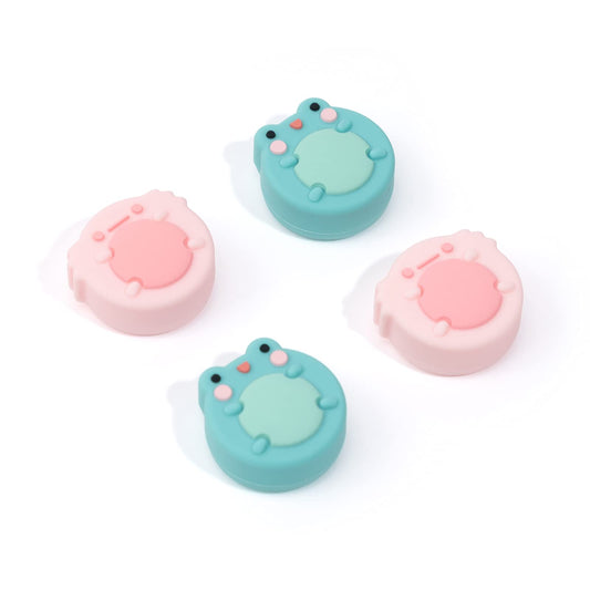 GeekShare Cute Animal Theme Silicone Joycon Thumb Grip Caps Compatible with Nintendo Switch/OLED/Switch Lite 4PCS - Frog & Axolotl