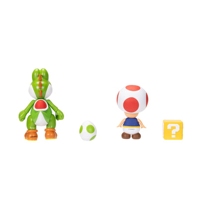 Super Mario 4 Inch Action Figure 2-Pack: Yoshi & Toad with Accessories - Model 416424