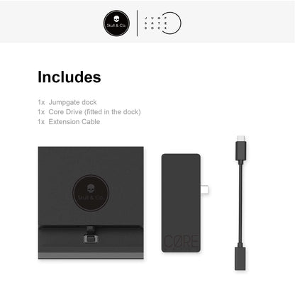 Skull & Co. Jumpgate Pro Portable Dock with HDMI Adapter for Nintendo Switch, Smartphone, MacBook - Pro-Black with Extension Cable