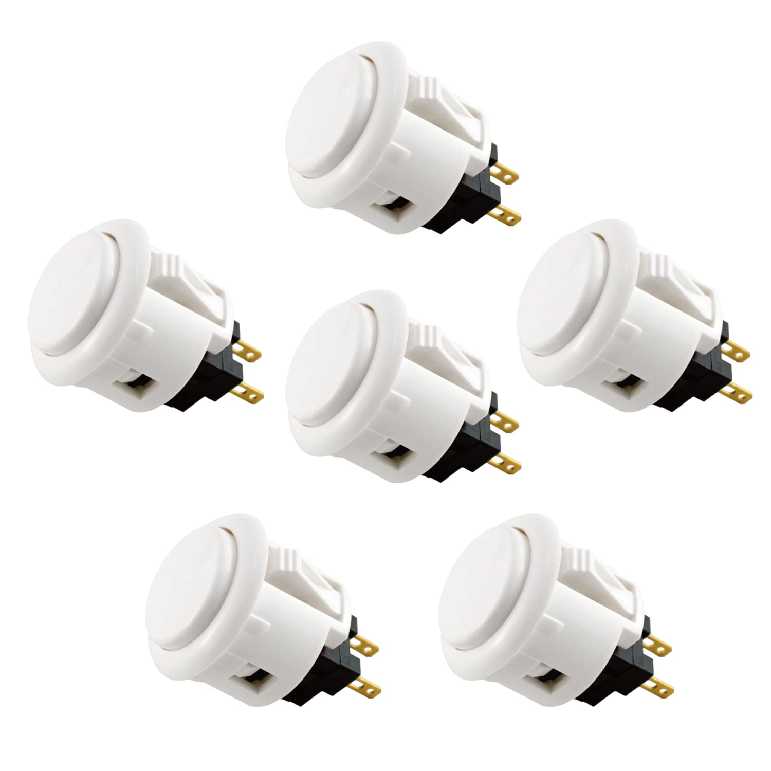 Sanwa 6 pcs OBSF-24 Original Push Button 24mm - for Arcade Jamma Video Game & Arcade Joystick Games Console (White) SatNWA