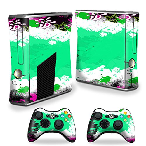 MightySkins Skin Compatible with Microsoft Xbox 360 S Slim + 2 Controller Skins wrap Sticker Skins Paint Splatter
