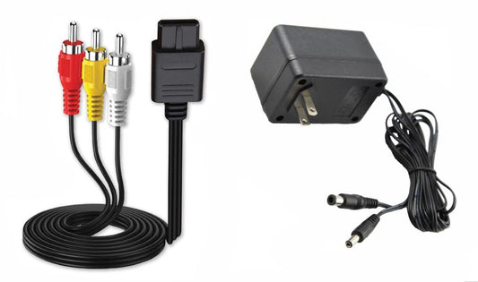 AC Power Supply + Audio Video RCA AV Cable Adapter Cord To External TV Screen Monitor For Super Nintendo SNES Nes Genesis 1 Systems Game Console Bundle Set Model SNS-001