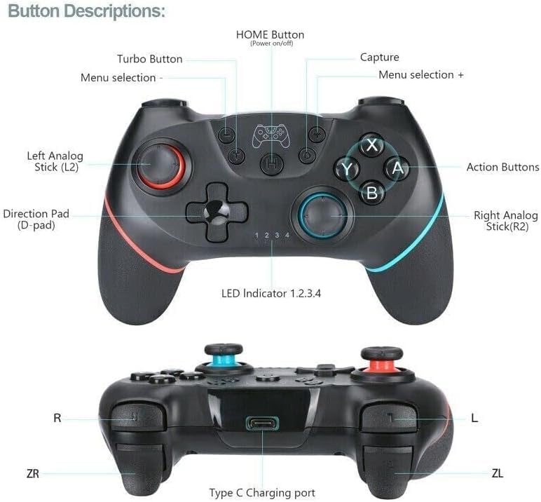 YUDEG Wireless Pro Controllers for Switch/Lite/Switch 2 - 2 Pack, Black & Blue
