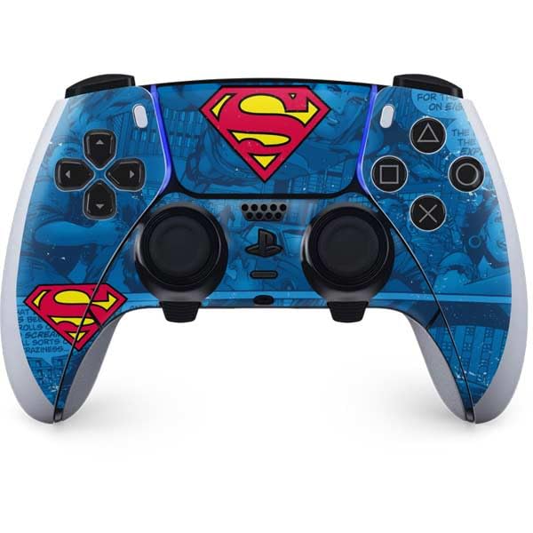 Skinit Decal Gaming Skin Compatible with PS5 DualSense Edge Pro Controller - Officially Licensed DC Comics Superman Logo Background Pattern Design