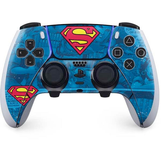 Skinit Decal Gaming Skin Compatible with PS5 DualSense Edge Pro Controller - Officially Licensed DC Comics Superman Logo Background Pattern Design