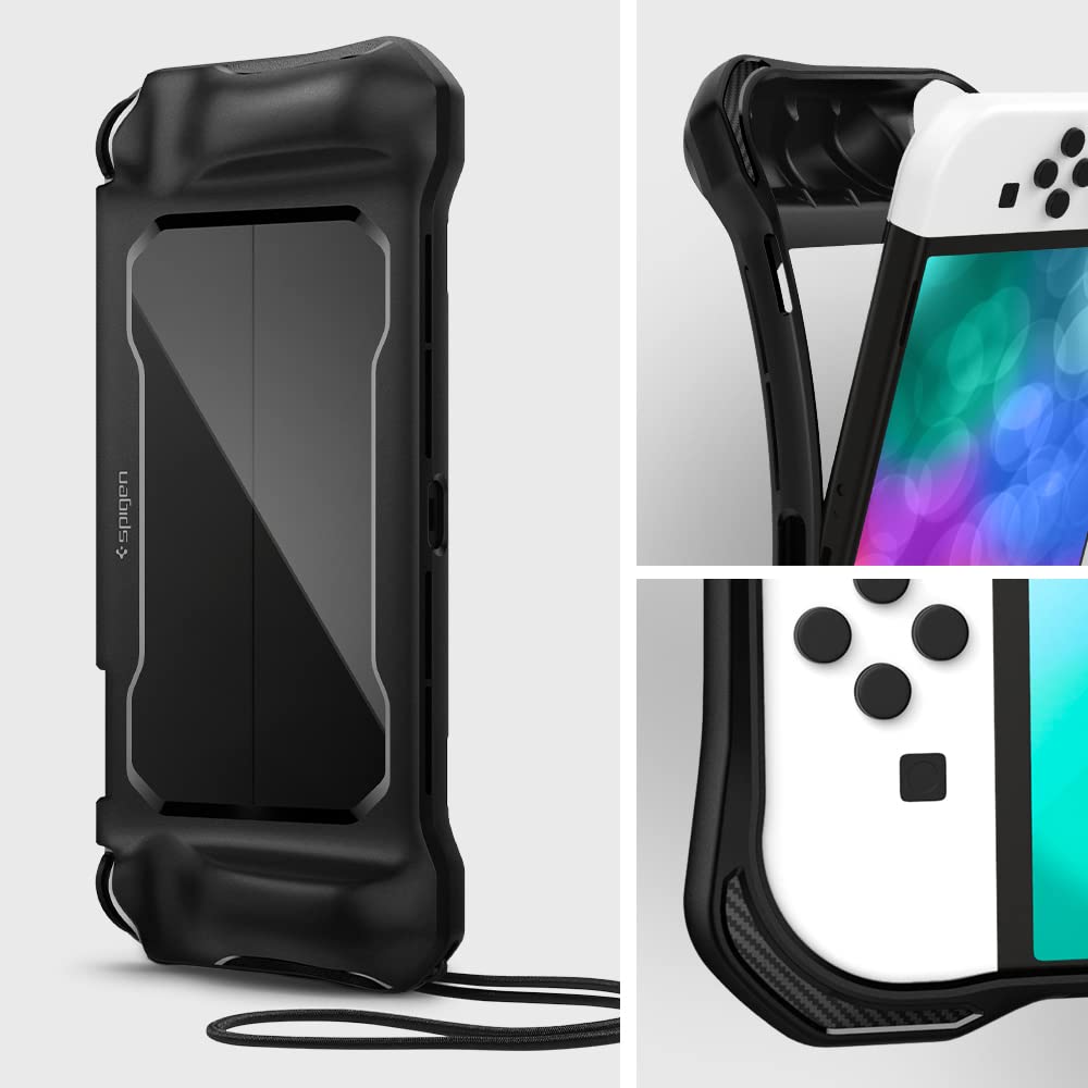 Spigen Rugged Armor Case for Nintendo Switch OLED - TPU Ergonomic Grip, Matte Black, Model ACS04020, Not Compatible with Dock