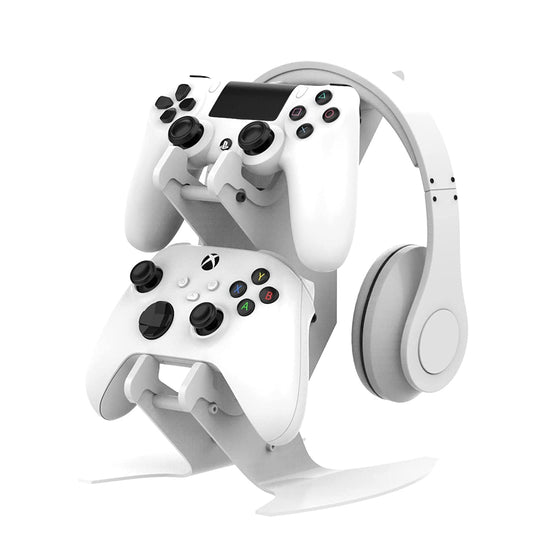 Controller Holder  Game Controller Headset Stand for Xbox Series X S/Xbox one / PS5 / PS4 / NS/PC/Headset  Aluminum Metal Headset Mount Universal Organizer for Video Game Accessories (White)