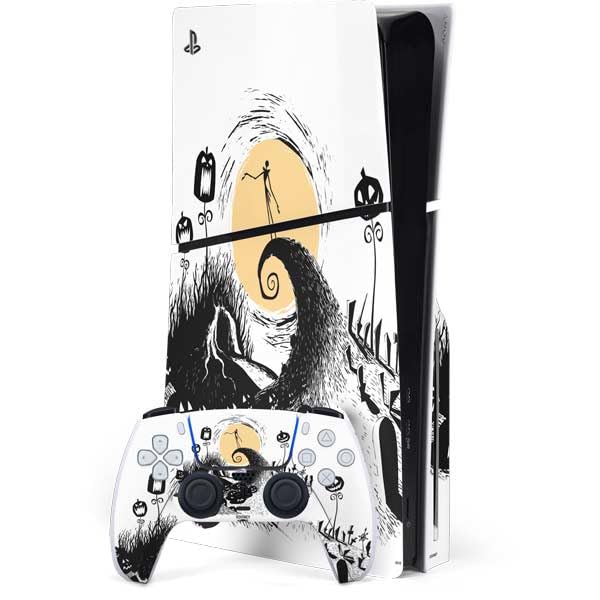 Skinit Decal Gaming Skin Compatible with PS5 Slim Disk Bundle - Officially Licensed Disney The Nightmare Before Christmas Jack on Spiral Hill Art Design