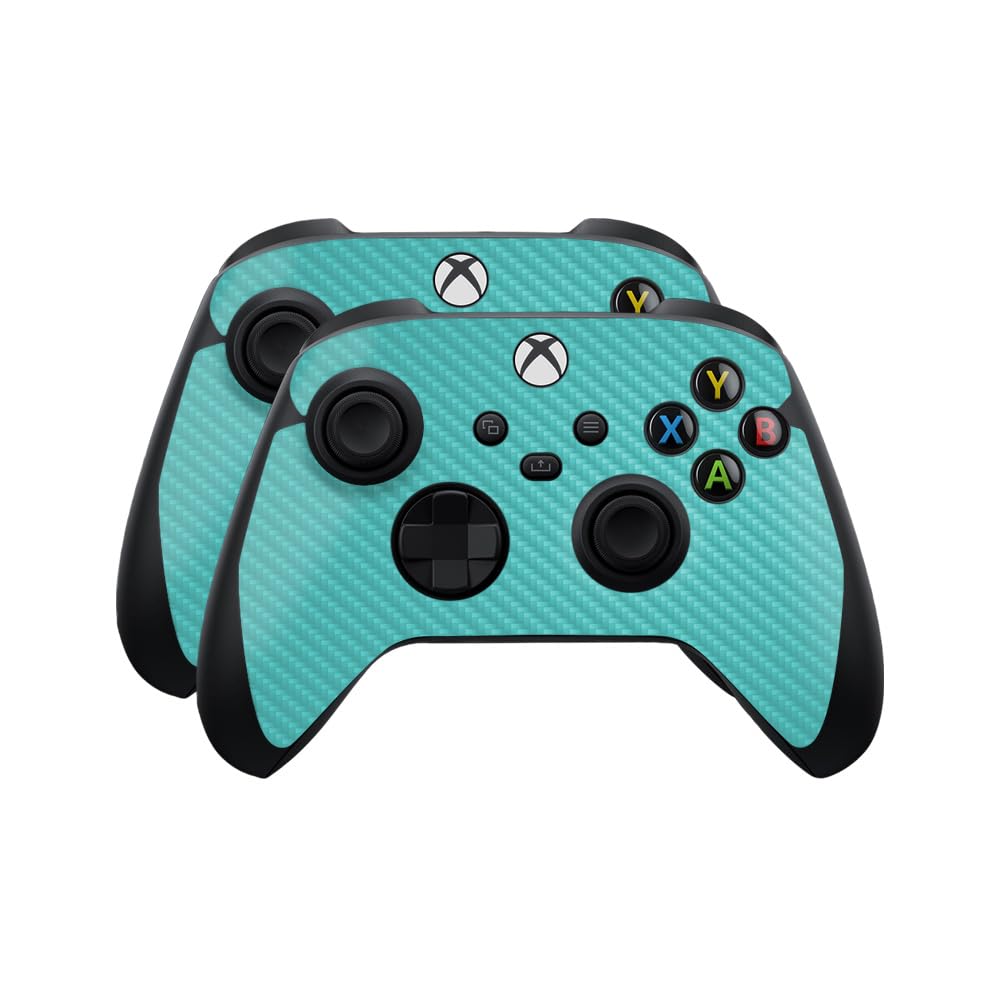 Carbon Fiber Skin Compatible with Microsoft Xbox Series X|S Controller (2 Pack) - Solid Turquoise - Premium 3M Vinyl Protective Wrap Decal Cover - Easy to Apply | Crafted in The USA by MightySkins