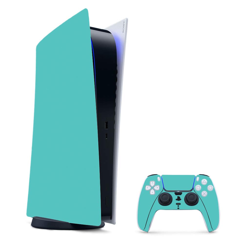 MightySkins Gaming Skin for PS5 / Playstation 5 Digital Edition Bundle - Solid Turquoise | Protective Viny wrap | Easy to Apply and Change Styles | Made in The USA