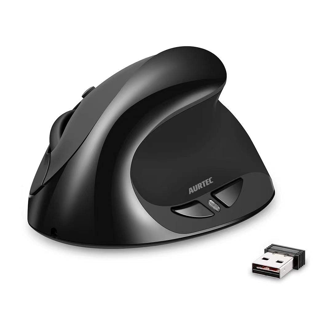 AURTEC S8 Vertical Mouse - Rechargeable 2.4G Wireless Ergonomic Mice, 6 Buttons, 3 Adjustable DPI, Black