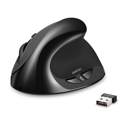 AURTEC S8 Vertical Mouse - Rechargeable 2.4G Wireless Ergonomic Mice, 6 Buttons, 3 Adjustable DPI, Black