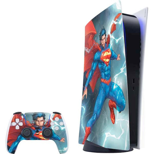 Skinit Decal Gaming Skin Compatible with PS5 Bundle - Officially Licensed DC Comics Superman Heat Vision Design