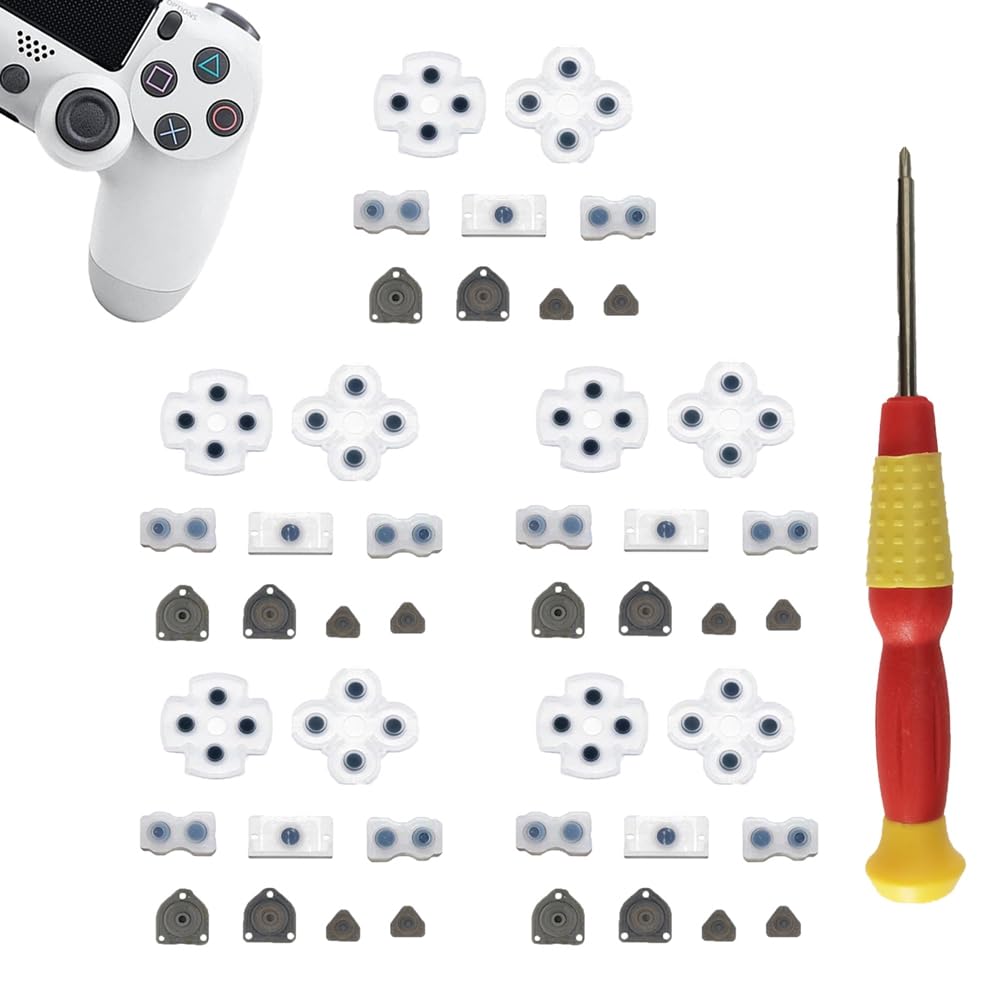 5 Sets Silicone Conductive Rubber Pads Replacement for Playstation 4 PS4 Controller Parts for JDM-001/011 Dualshock 4 L1 R1 L2 R2 Adhesive Button Changing Keypad Repair Replacement Part Tool Kit (001)