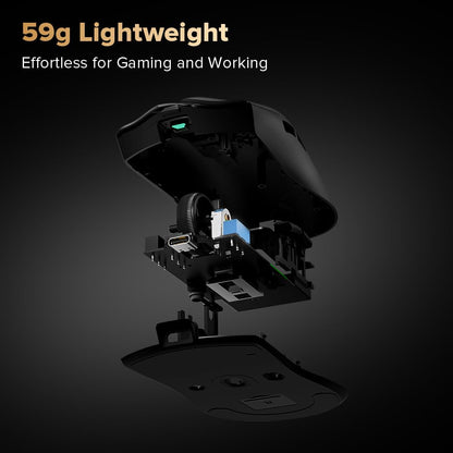 DeLUX M700PRO Wireless Gaming Mouse - 59g, PAW 3395 Sensor, 26000 DPI, 90Hrs Battery, 6 Programmable Buttons, Black