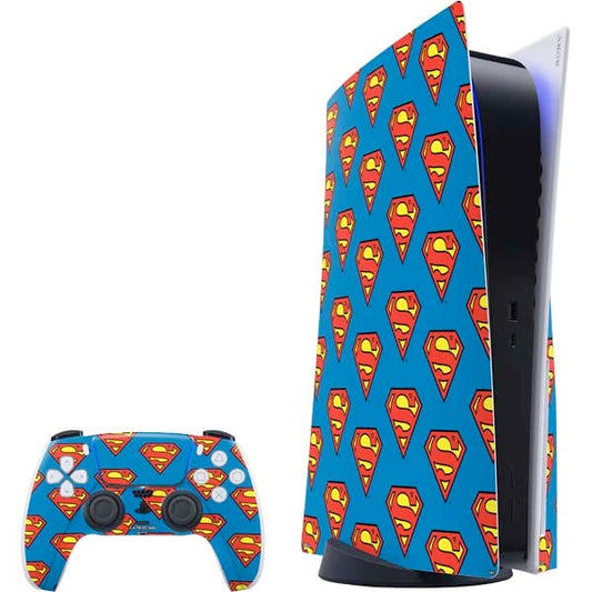 Skinit Decal Gaming Skin Compatible with PS5 Bundle - Officially Licensed DC Comics Superman Logo Pattern Design