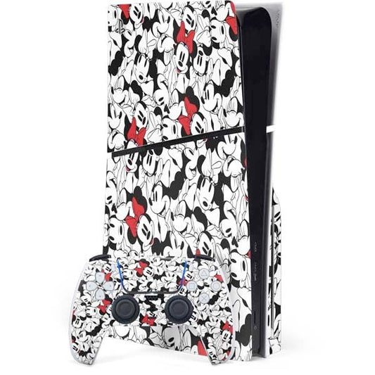 Skinit Decal Gaming Skin Compatible with PS5 Slim Disk Bundle - Officially Licensed Disney Minnie Mouse Red Color Pop Face Pattern Design