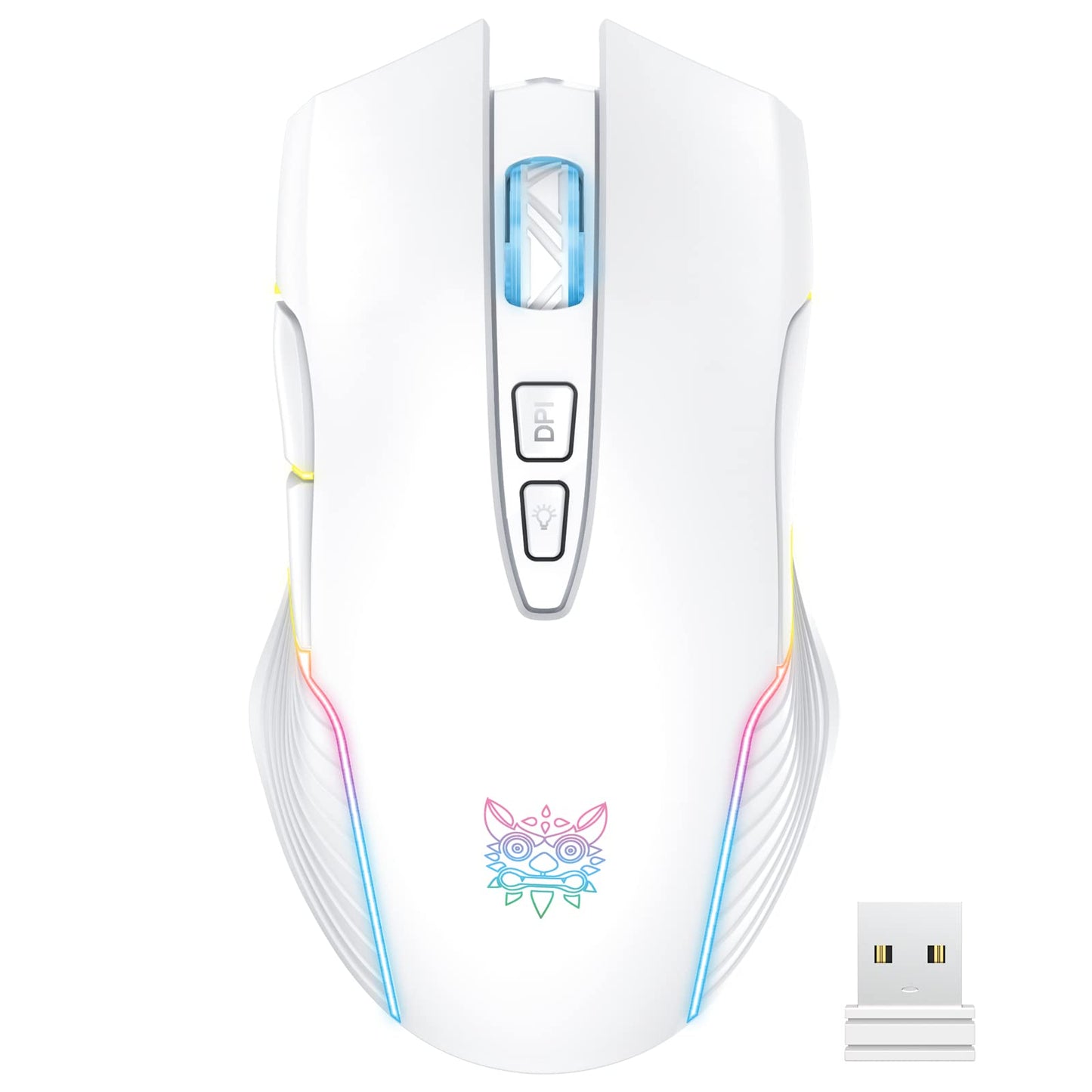 PHNIXGAM Wireless Gaming Mouse - Ergonomic RGB, 3600 DPI, 7 Buttons, White