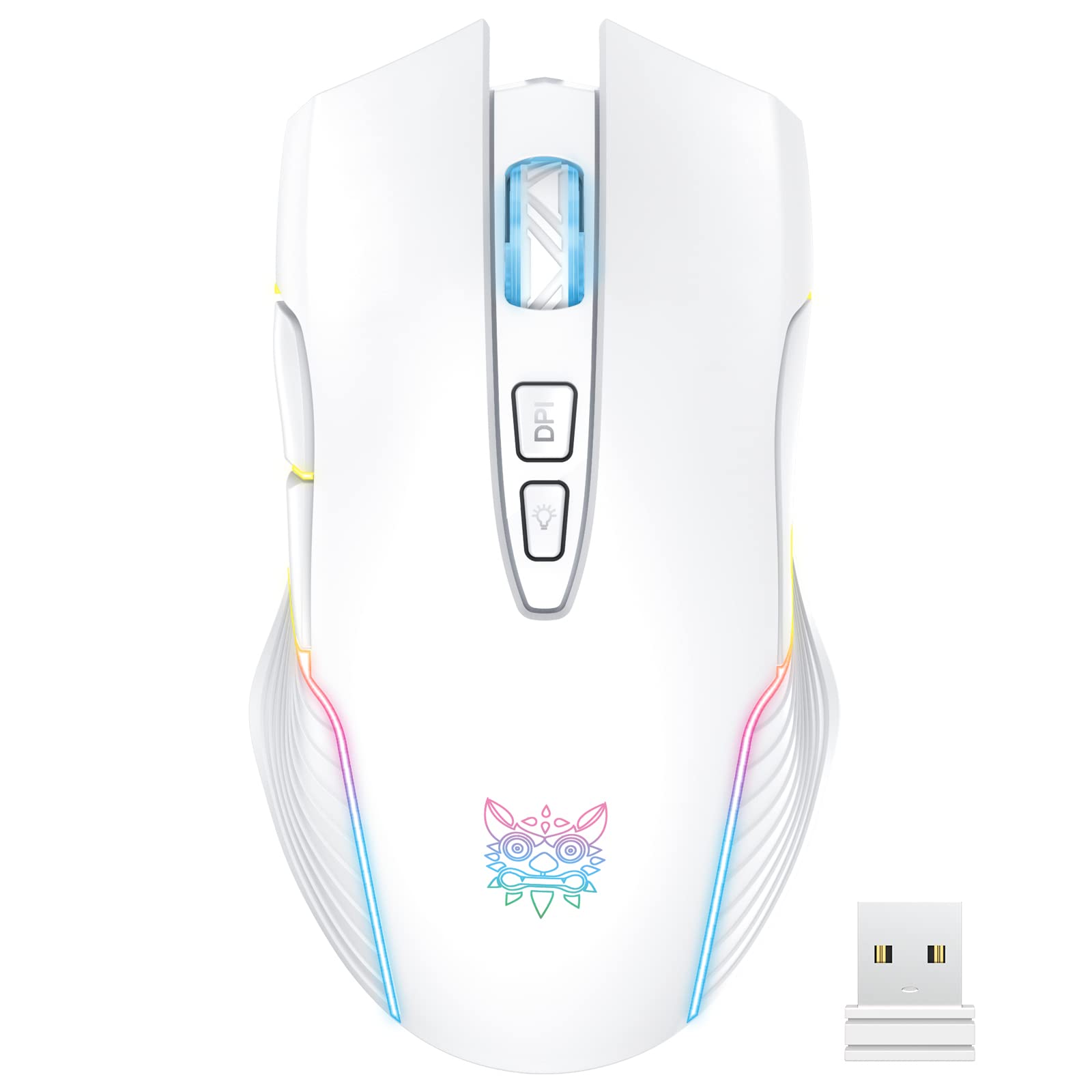 PHNIXGAM Wireless Gaming Mouse - Ergonomic RGB, 3600 DPI, 7 Buttons, White