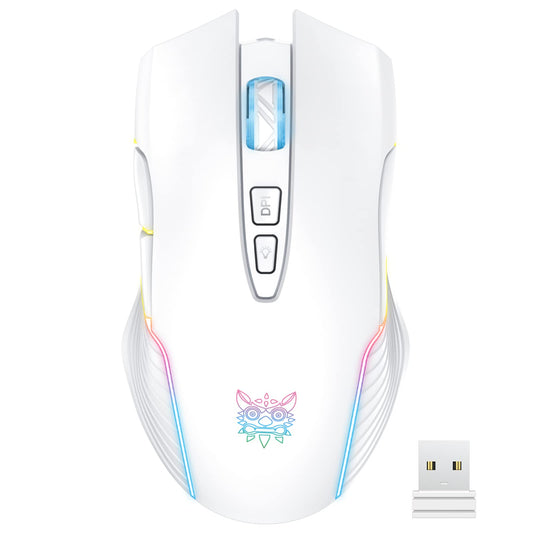 PHNIXGAM Wireless Gaming Mouse - Ergonomic RGB, 3600 DPI, 7 Buttons, White