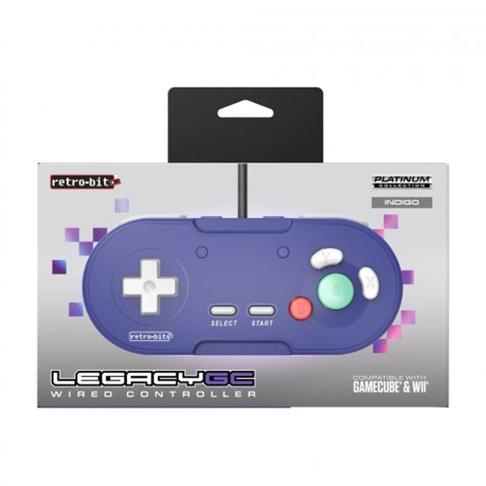 Retro-Bit Legacy GC Wired Controller - for Official/Original GameCube & Wii - Indigo