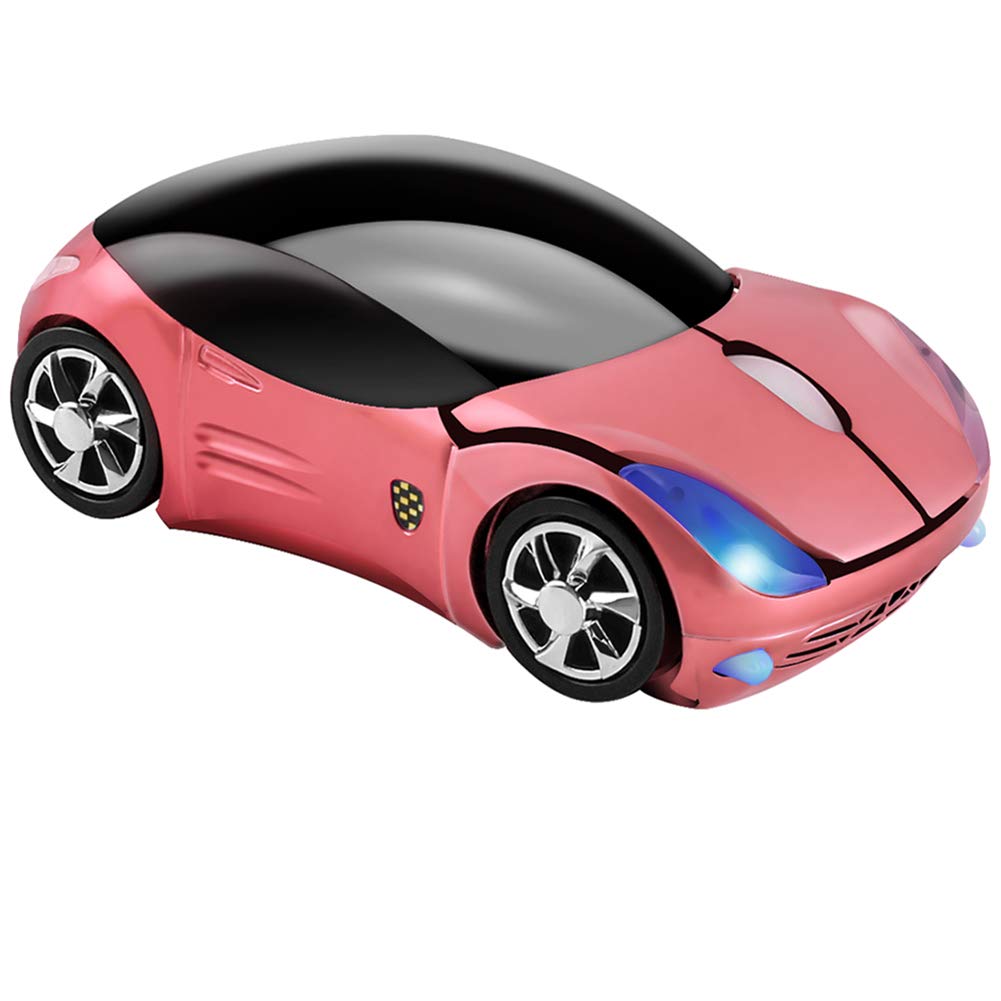 SHARE SUNSHINE Wireless Mouse - Cute Sport Car Shape, 1600DPI, Pink, Ergonomic Design for PC/Laptop, Mini Office Gift for All Ages