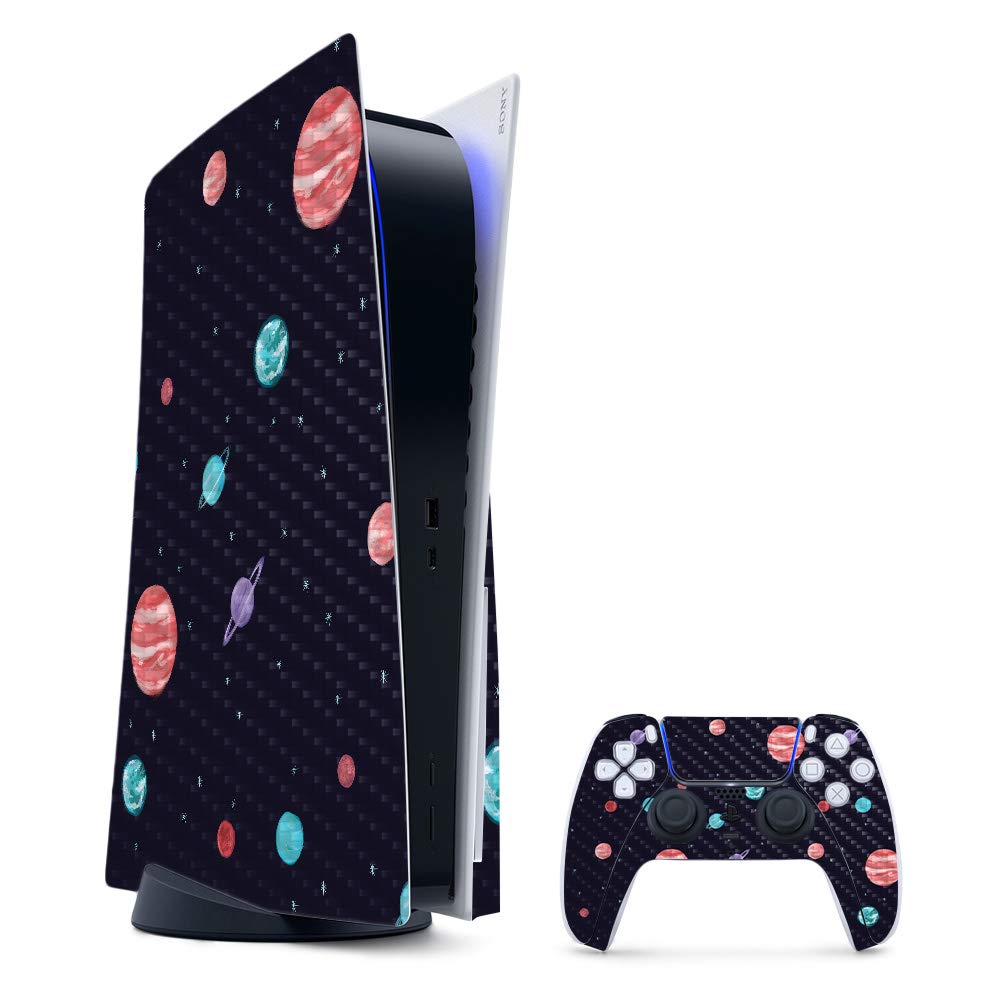 MightySkins Carbon Fiber Gaming Skin for PS5 / PlayStation 5 Bundle - Bright Night Sky | Durable Textured Carbon Fiber Finish | Easy to Apply | Made in The USA