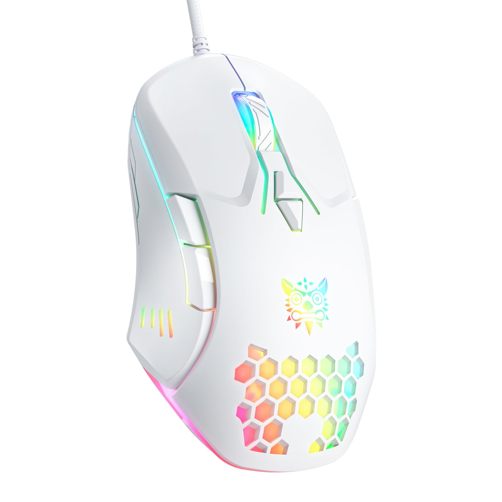 Wired PC Gaming Mouse: High Precision Sensor RGB Backlit  Adjustable DPI  7 Buttons Programmable Ergonomic mice for Office & Gaming on Windows/Mac/Linux/Chrome-White