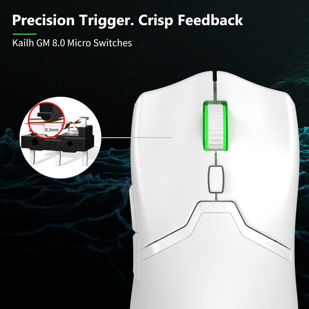 DeLUX M800PRO Wireless Gaming Mouse - PAW 3370 Sensor, 19000DPI, 6 Buttons, 70g Lightweight, White