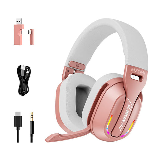 MZYMI 2.4GHz Wireless Gaming Headset for PC  PS5  PS4  Switch - Bluetooth 5.4  20H Battery  with ENC Noise Canceling Microphone  Cool Lighting  40mm Drivers  for Xbox Needs 3.5mm Cable- Rose Gold