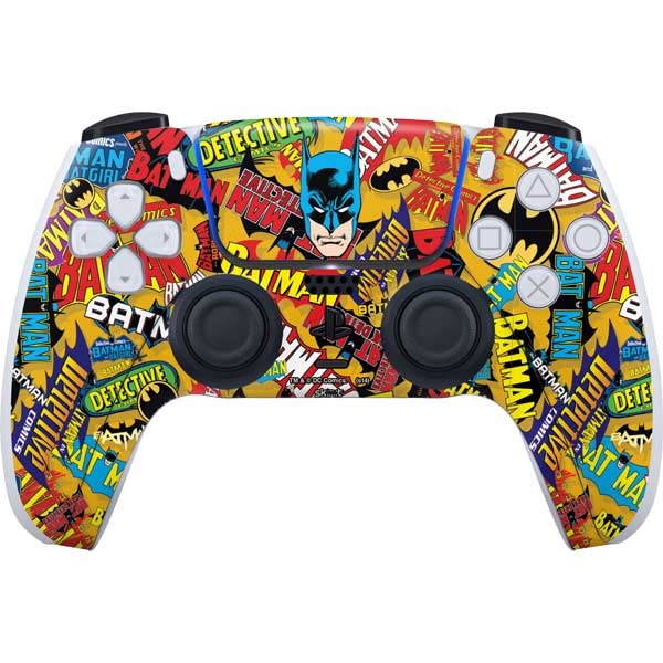 Skinit Decal Gaming Skin Compatible with PS5 Controller - Officially Licensed DC Comics Batman Mask Vintage Pattern Design