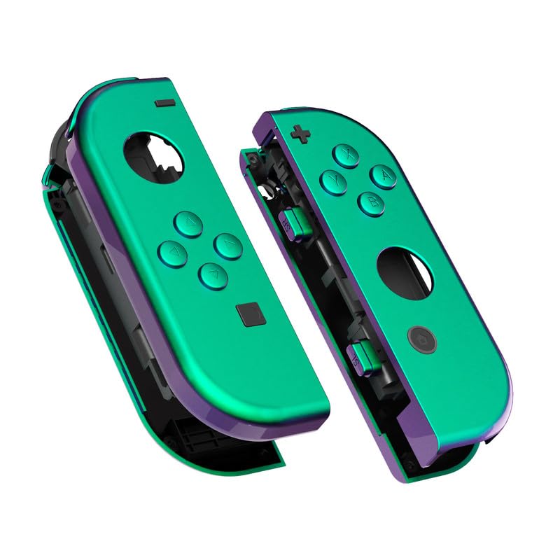 eXtremeRate DIY Replacement Shell Buttons for Nintendo Switch & Switch OLED, Chameleon Green PurpleCustom Housing Case with Full