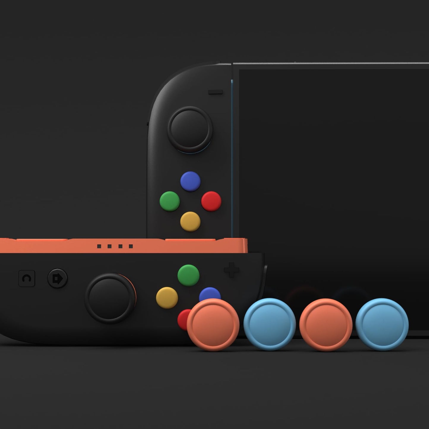 PlayVital Button Caps & Thumb Grips Set for Nintendo Switch 2 - 8 Colorful ABXY Covers & 4 Joystick Caps in Black, Gray, Blue, Orange