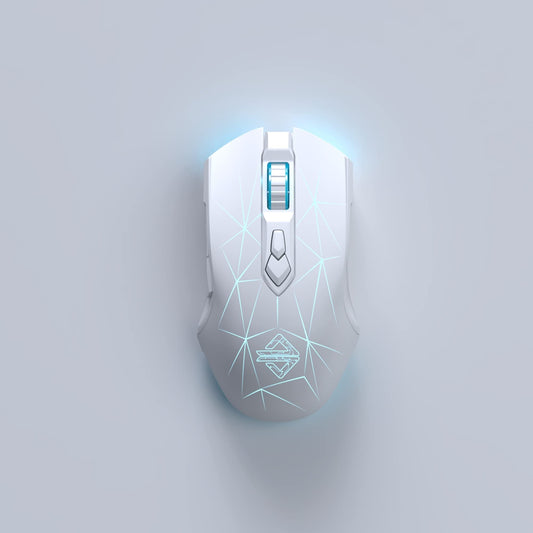 AJ52PRO Watcher 2.4G Wireless/ Bluetooth 5.0/ Wired Gaming Mouse  10000 DPI  Programmable 7 Buttons  Ergonomic LED Backlit USB Gamer Mice Computer Laptop PC  for Windows Mac Linux OS  Star White