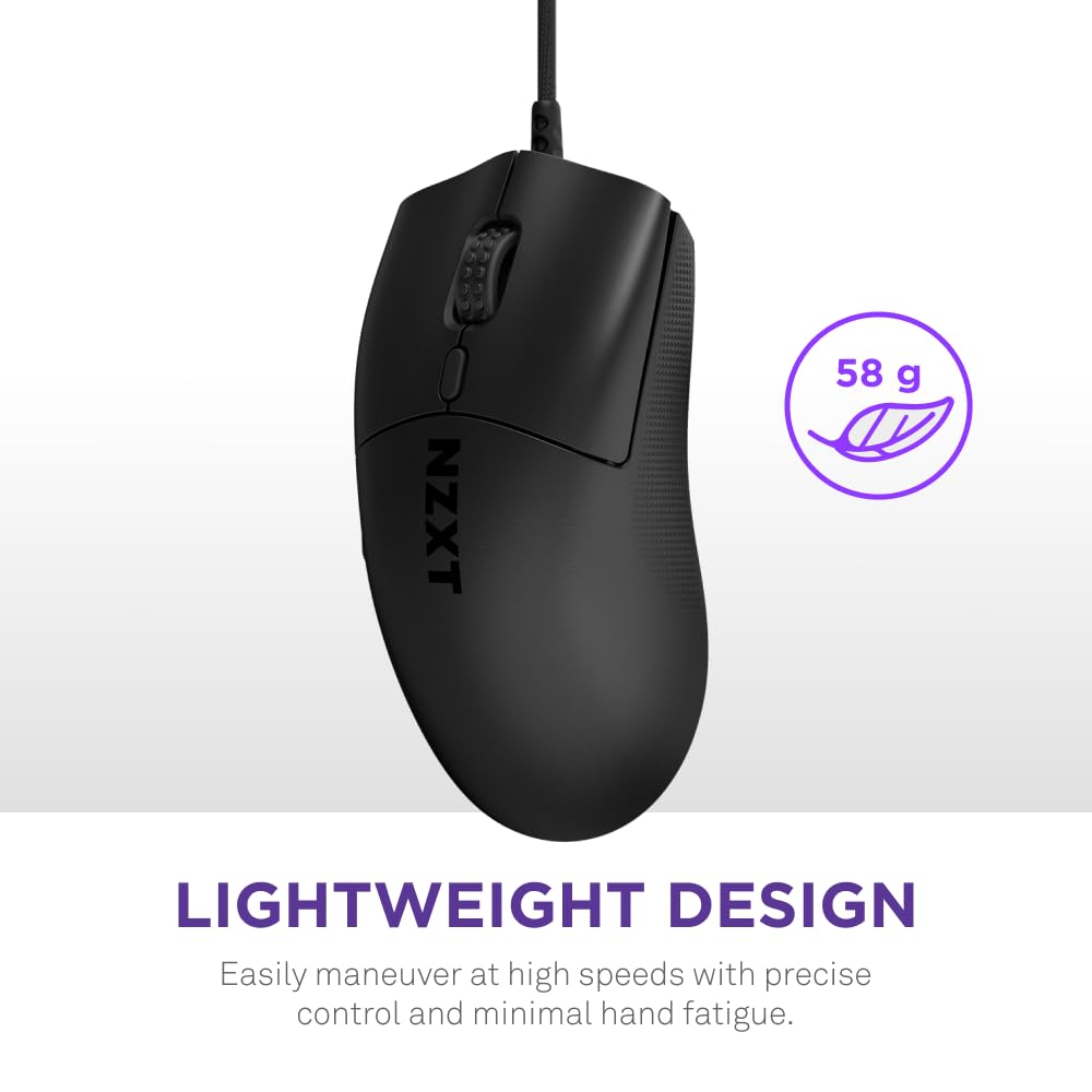 NZXT Lift 2 Symmetrical Wired Gaming Mouse, 58g, 8K Polling Rate, 26K DPI, Optical Switches, Black, Model MS-001NB-03