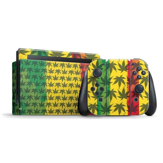 Skinit Decal Gaming Skin Compatible with Nintendo Switch Bundle - Marijuana Rasta Pattern Design