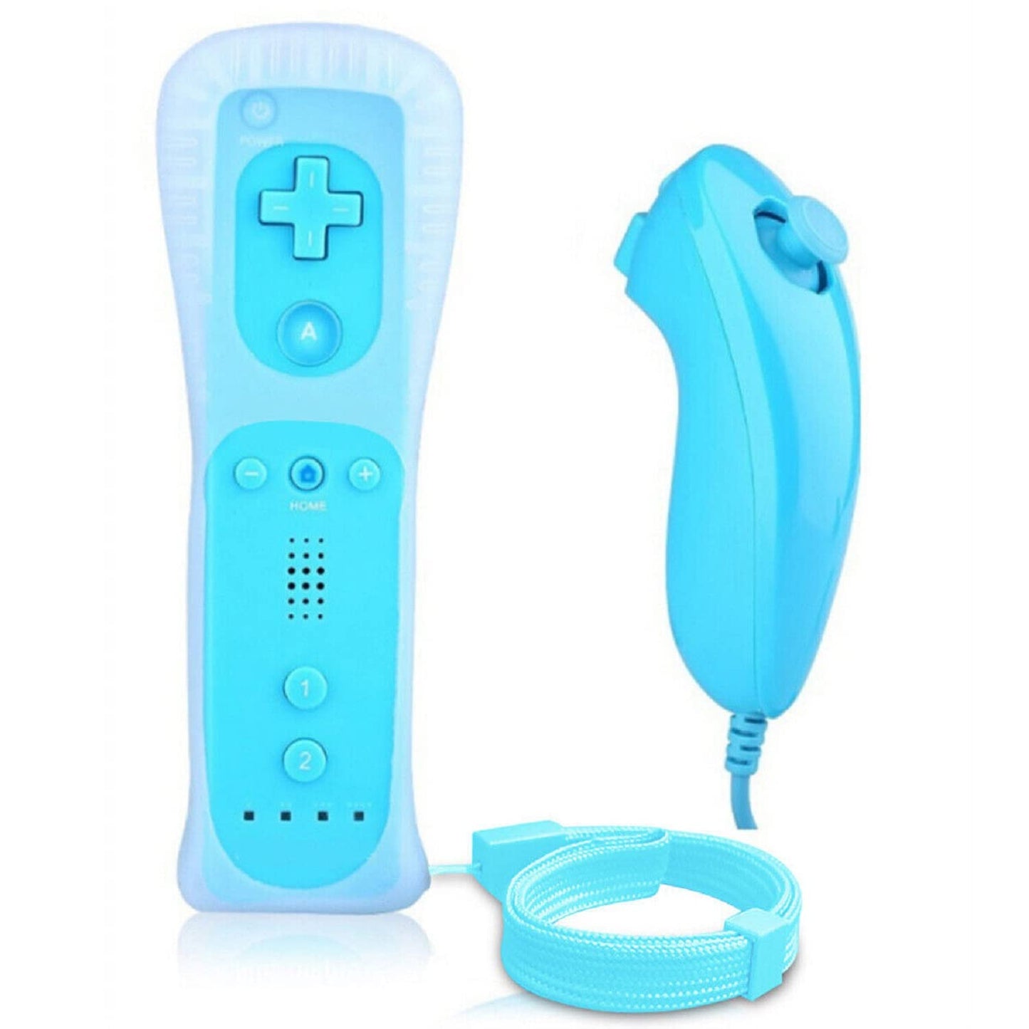 Lyyes Wii Remote Controller with Nunchuck  Silicon Case and Strap for Wii U (Blue)