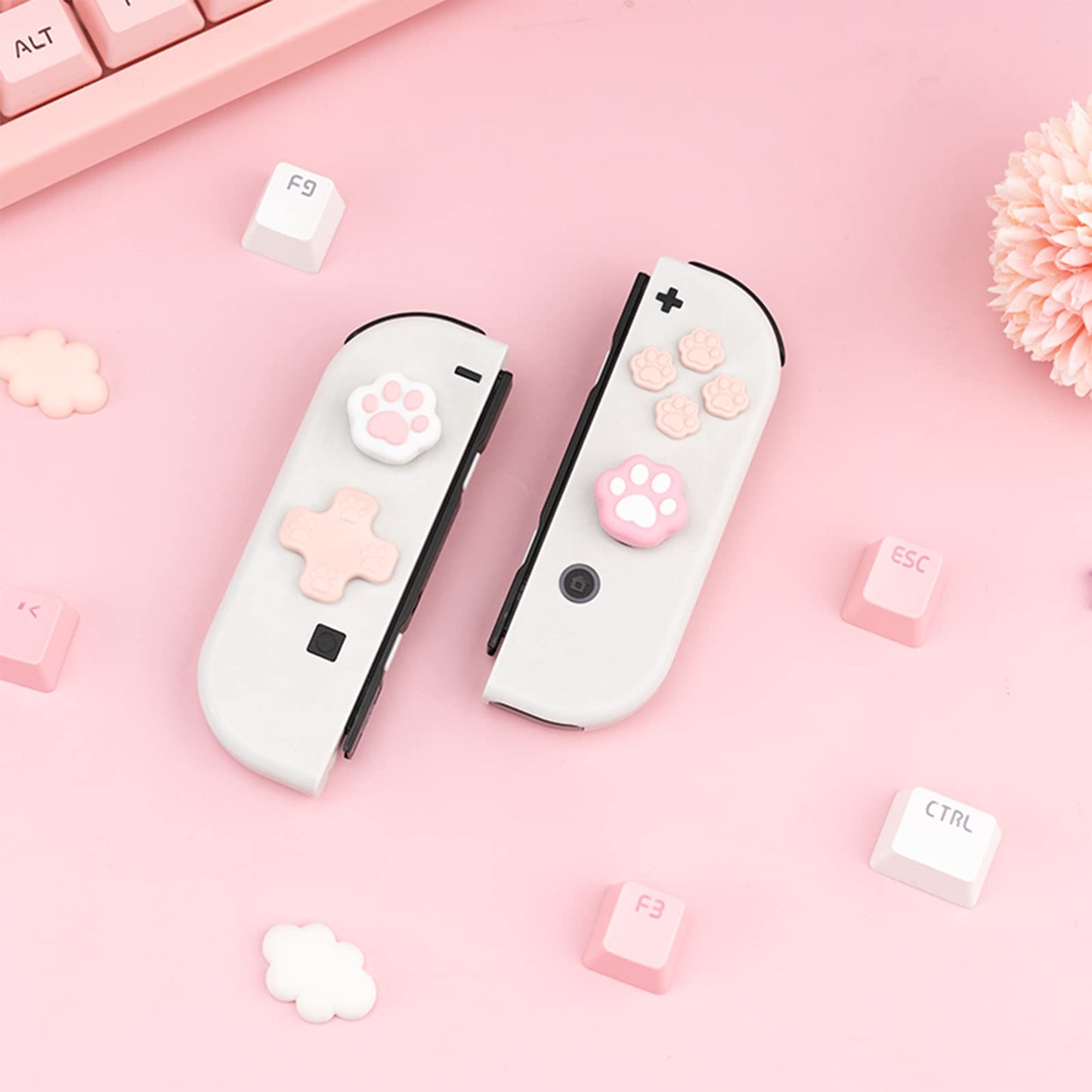 GeekShare Cat Paw Joystick Cover Caps Set - Pink, Compatible with Nintendo Switch/OLED