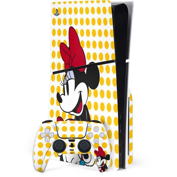 Skinit Decal Gaming Skin Compatible with PS5 Slim Disk Bundle - Officially Licensed Disney Minnie Mouse Profile Yellow Dots Design