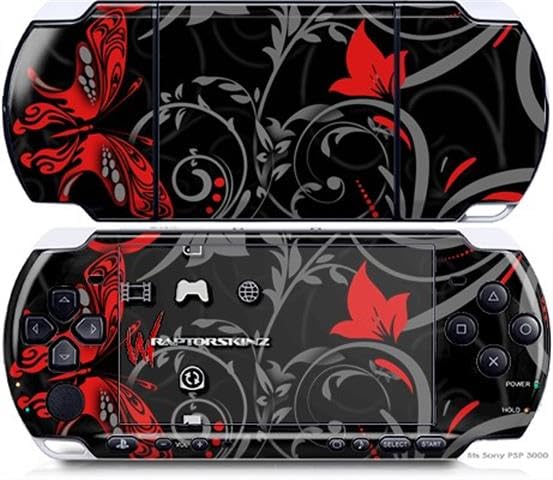 WraptorSkinz Decal Style Vinyl Skin Wrap - Twisted Garden Gray and Red - compatible with Sony PSP 3000