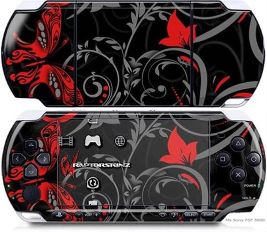 WraptorSkinz Decal Style Vinyl Skin Wrap - Twisted Garden Gray and Red - compatible with Sony PSP 3000