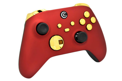 Custom Controllerzz Wireless Controller for Xbox & PC - Matte Red & Gold Chrome Inserts, Designer Series, Multiple Designs Available