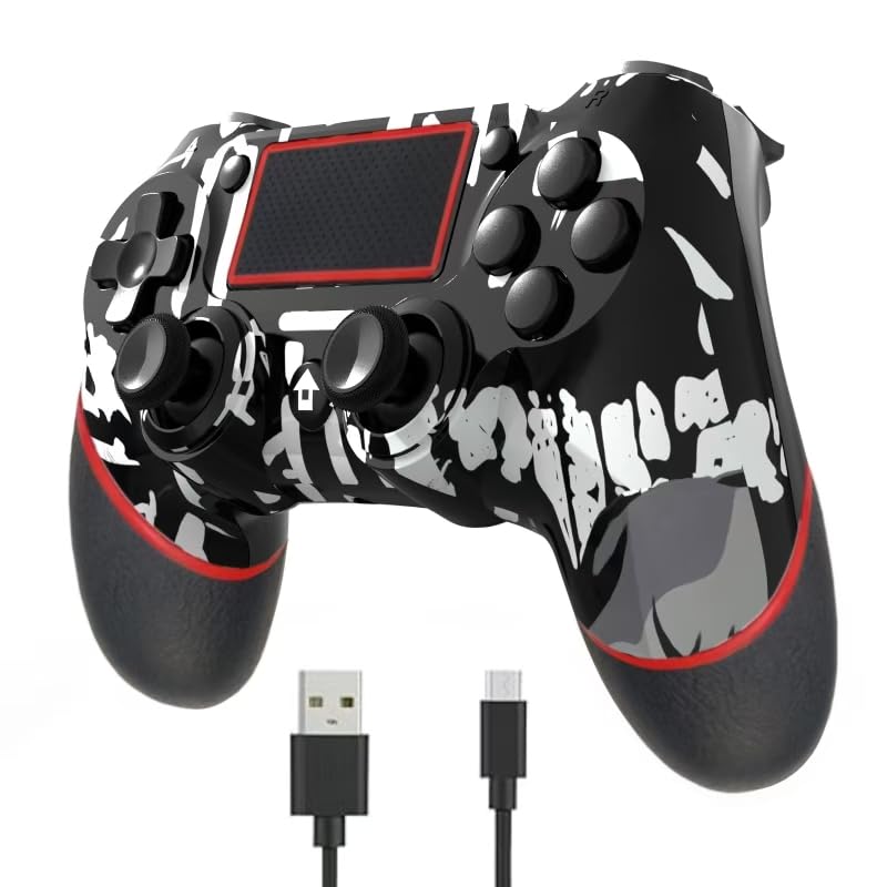 SZYUYU Wireless Controller for PS4 & PC, 3.5mm Audio Jack, Touch Pad, Motion Control, Black Skull Design
